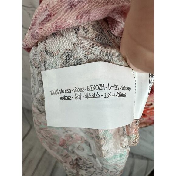 ZARA boho frill tasseled pink beige floral relaxed viscose tunic dress M NWOT - Picture 8 of 9